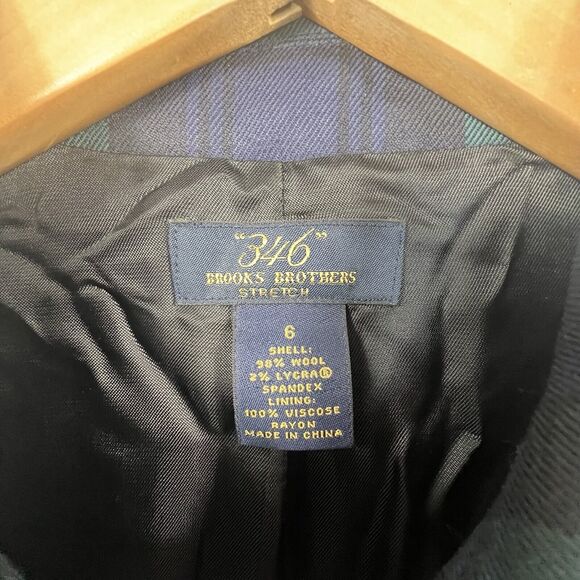 Lands End Blackwatch Plaid Blazer Jacket Size 6 Blue Green Plaid Button - Picture 7 of 9